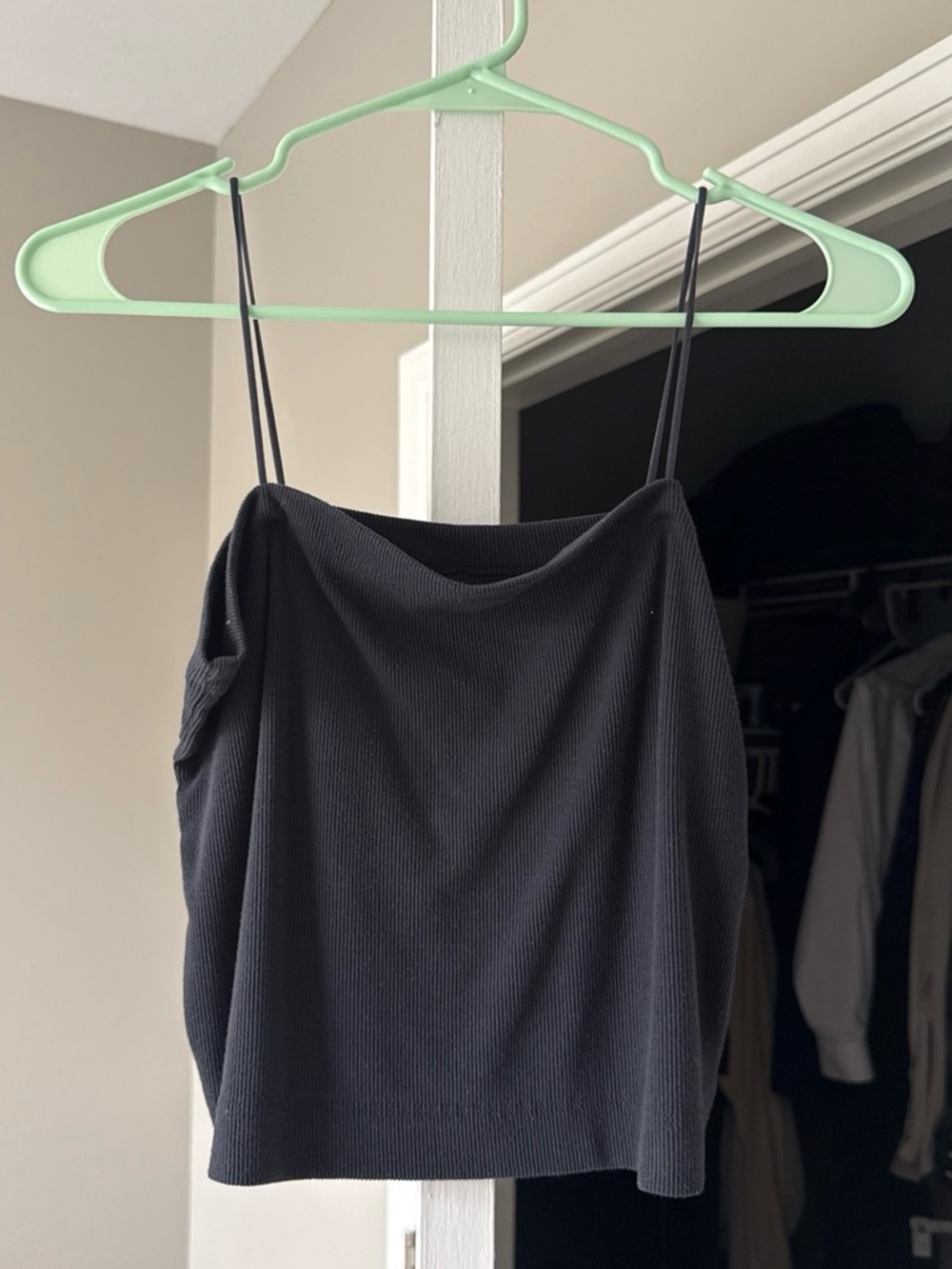 American Eagle Outfitters Black Ribbed Spaghetti-Strap Cami